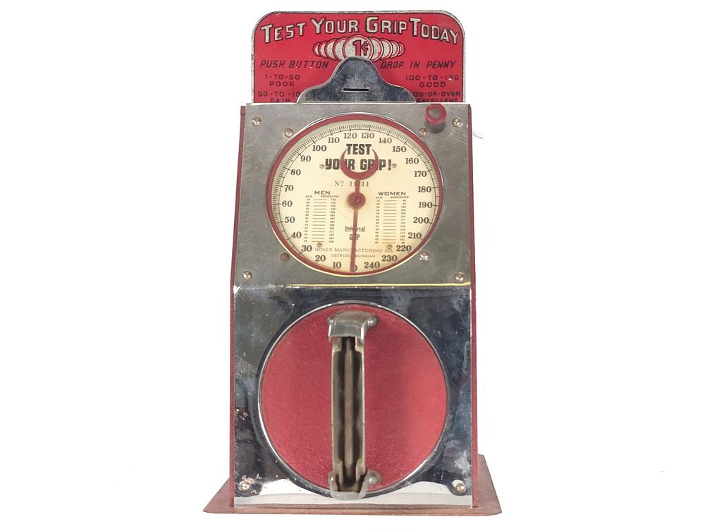Lot 195: 1930s Holly "Test Your Grip Today"  1c Arcade Strength Tester