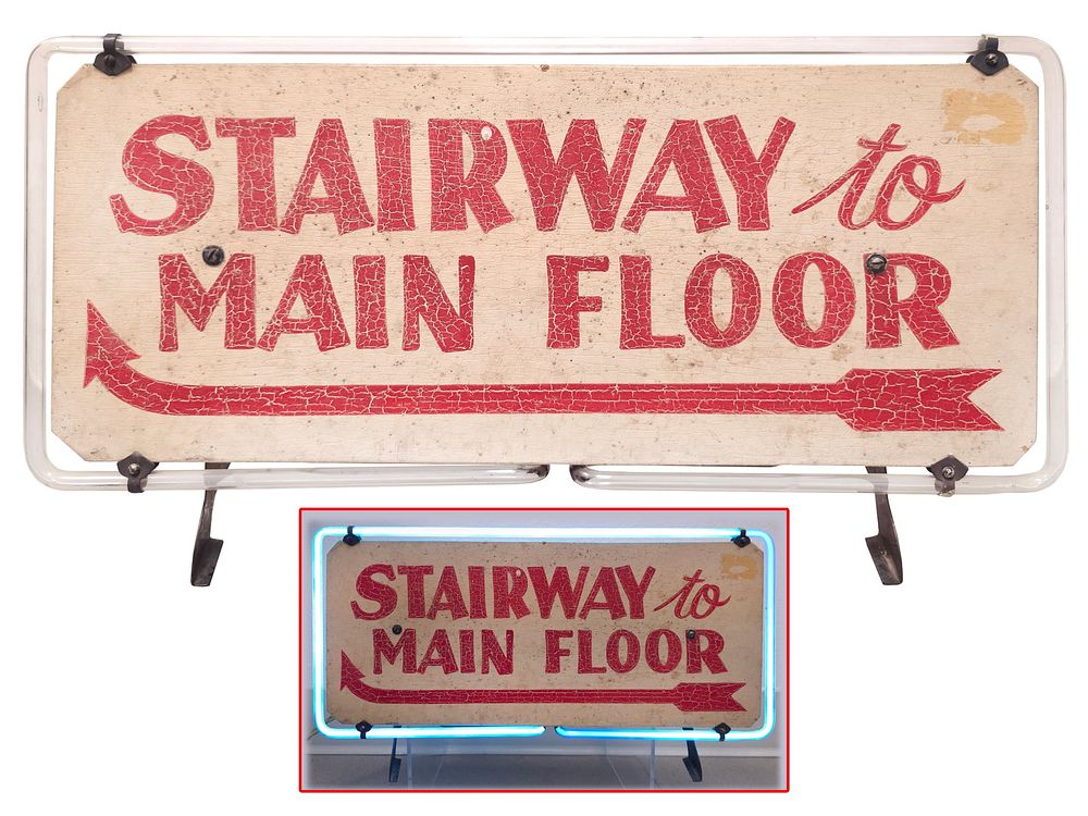 Lot 198: Vintage Stairway To Main Floor Neon Sign Q87G18