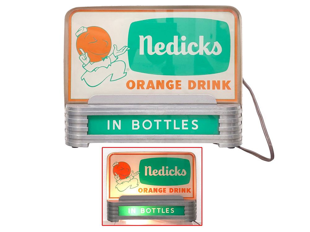 Lot 199: 1950s Nedicks Orange Drink In Bottles Light Up Advertising Sign