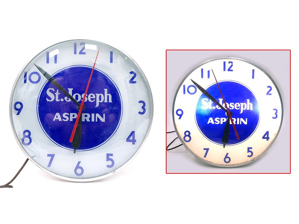 Lot 205: St. Joseph Aspirin Telechron Light Up Clock