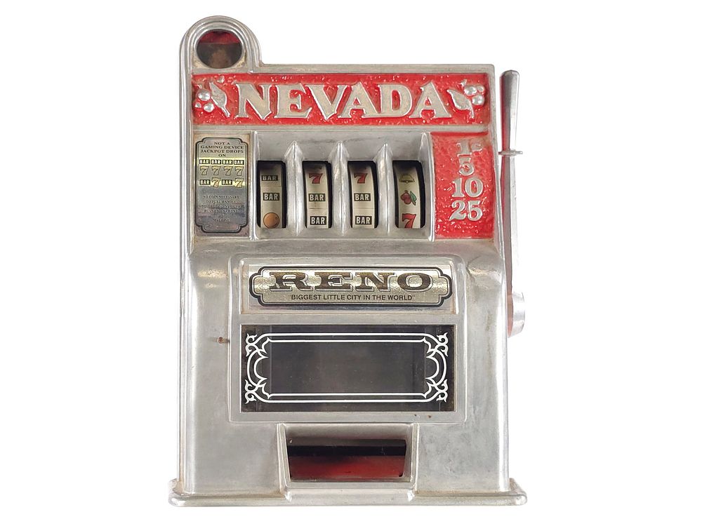 Lot 210: Vintage Nevada Bonanza Slot Machine Style Coin Bank