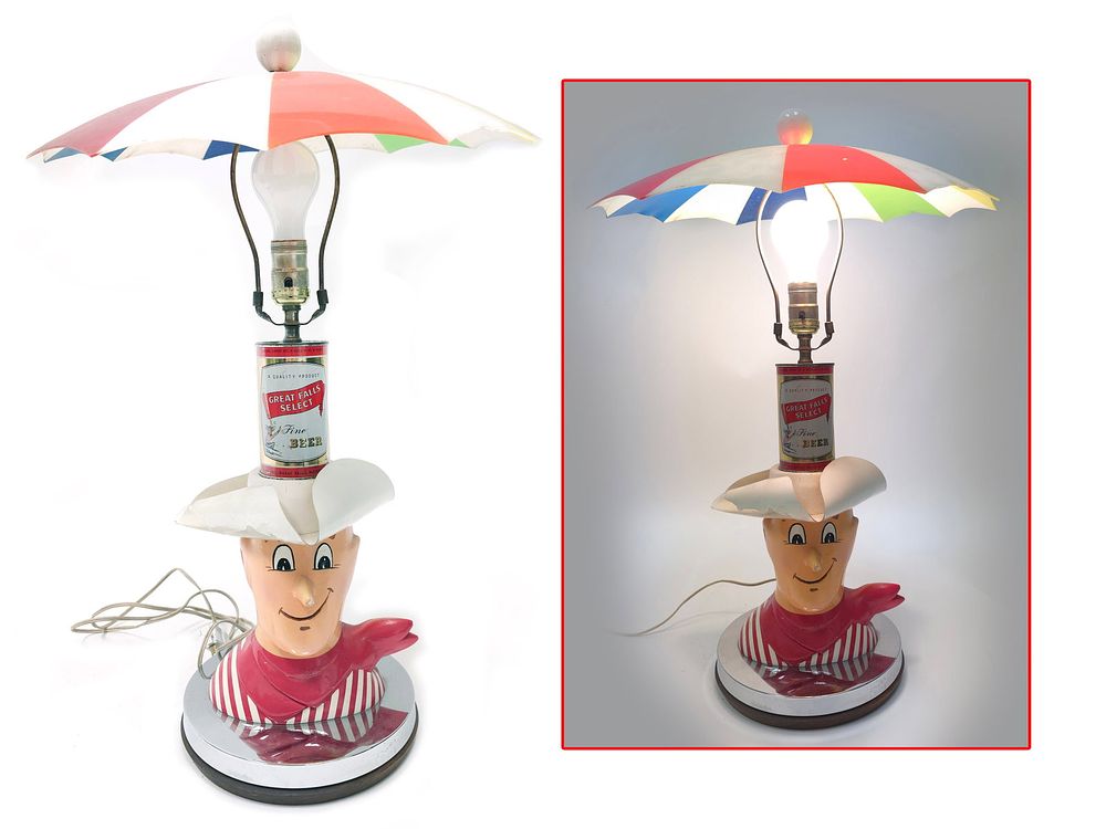 Lot 217: 1950s Great Falls Brewing Co. Novelty Cowboy Lamp