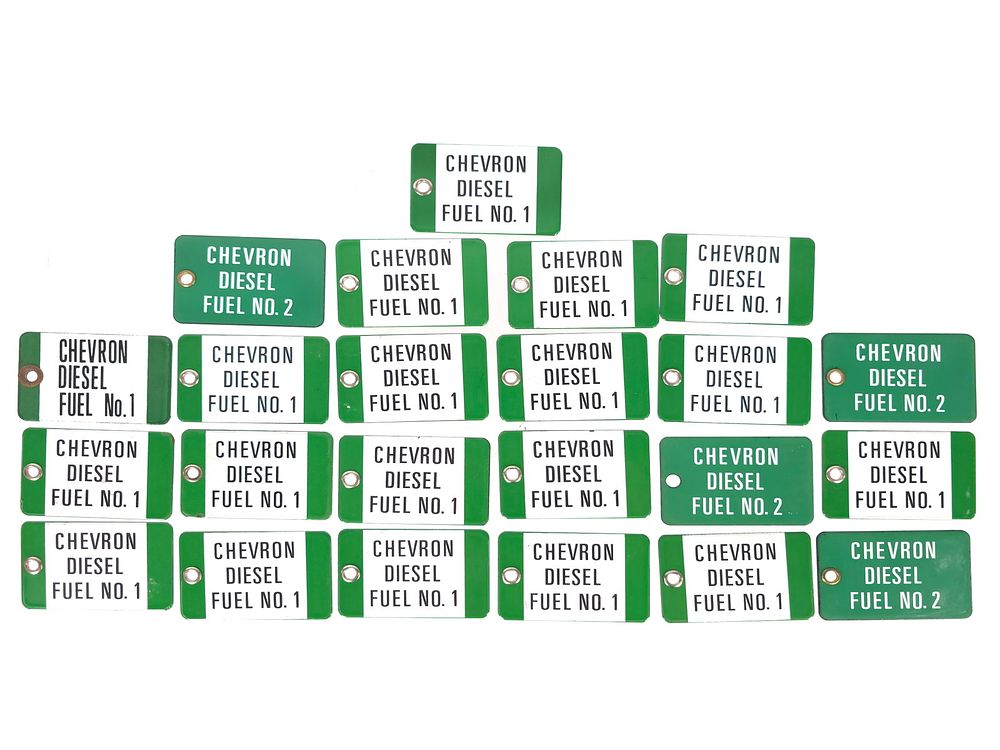 Lot 223: (23) Porcelain Rectangle Chevron Diesel Fuel Tags