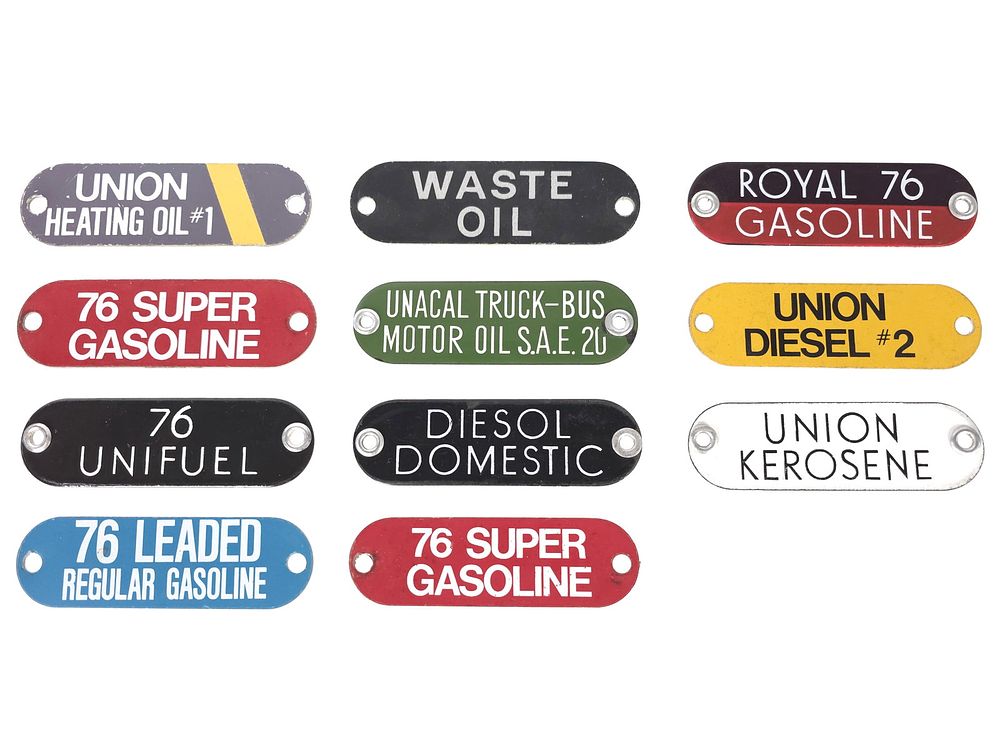 Lot 224: (11) Porcelain Fuel Tags 76 Union Diesel Kerosene Lot