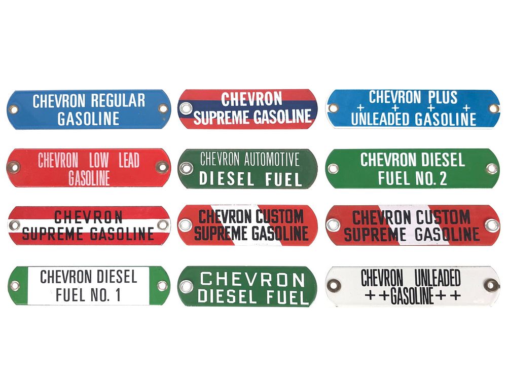 Lot 226: (12) Porcelain Chevron Gas Tags Low Lead/Custom/Supreme