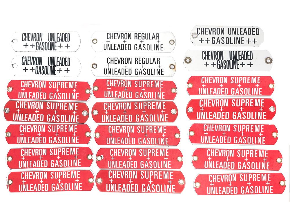 Lot 231: (21) Porcelain Chevron Gasoline Tags