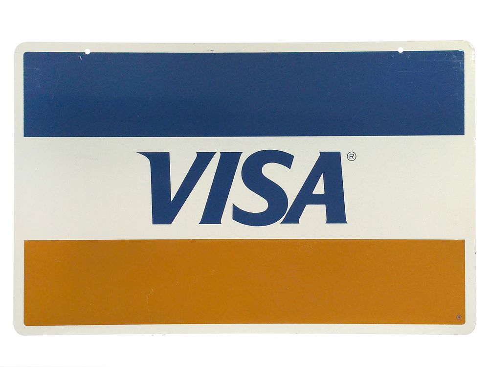 Lot 237: Large Visa Double-Sided Pressed Steel Sign