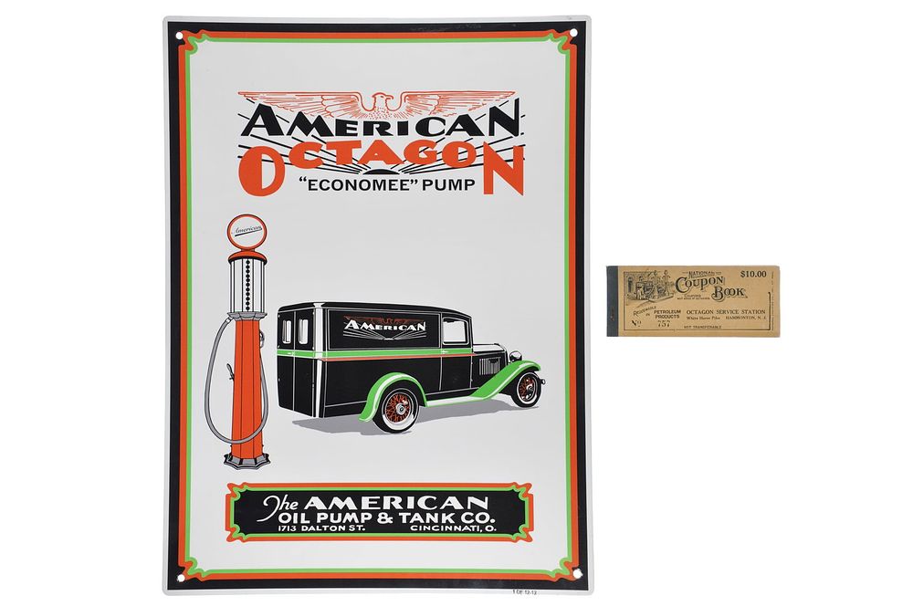 Lot 238: American Octagon "Economee" Pump SSP Sign by Arnie Prince