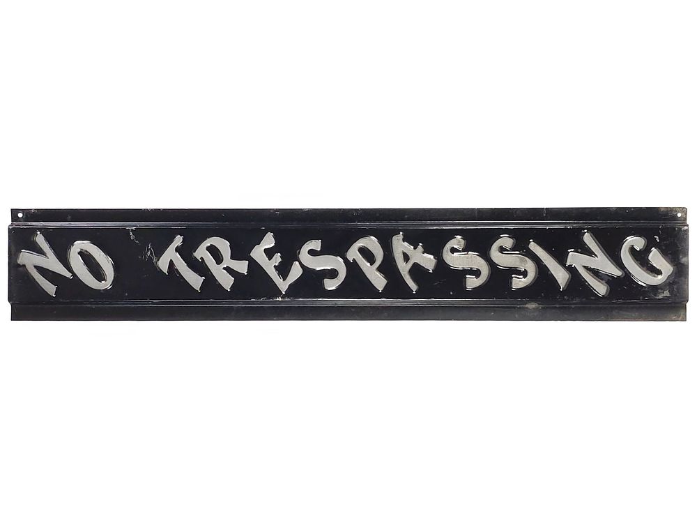 Lot 240: Embossed Metal Art Deco Style No Tresspassing Sign
