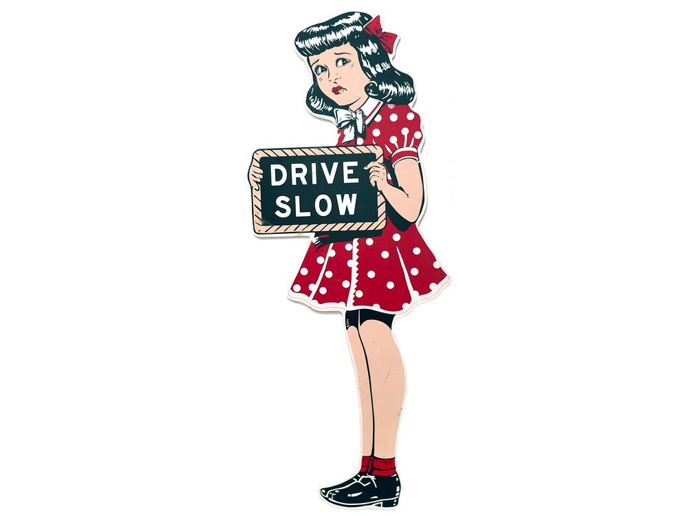 Lot 244: Vintage Wooden Little Girl School Crossing Drive Slow Store Display Sign