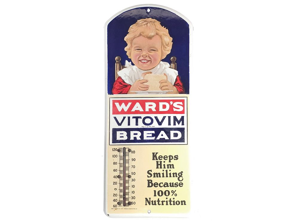 Lot 245: Wards Vitovim Bread Porcelain Advertising Thermometer