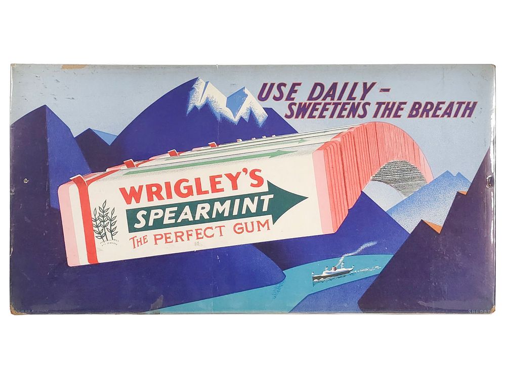 Lot 255: Wrigley's Spearmint Gum Lithograph Trolley/Streetcar Advertising Sign