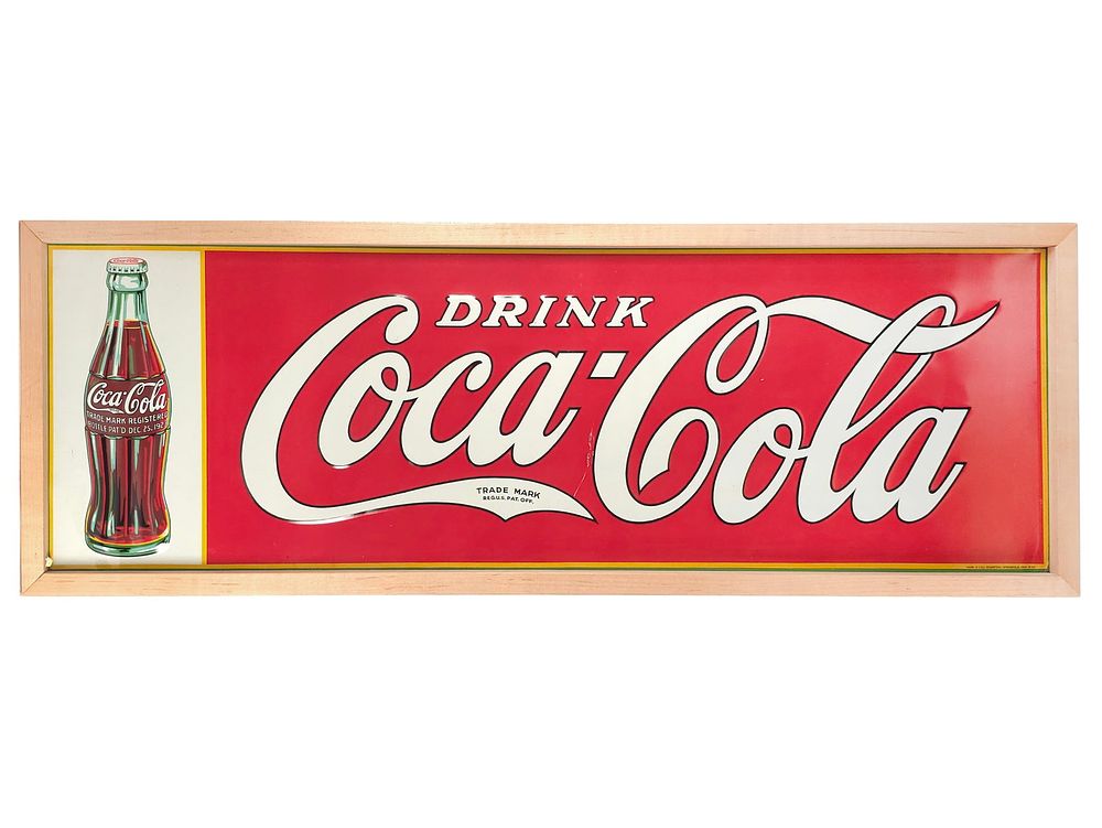 Lot 261: 1930s Coca-Cola Tin Embossed Advertising Sign Framed