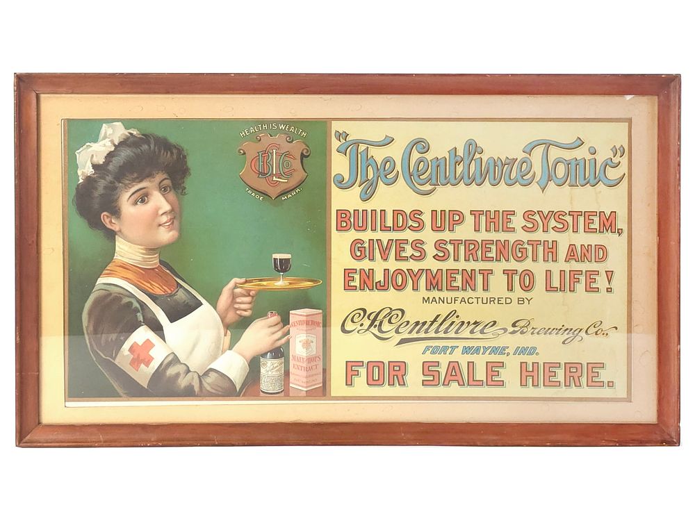 Lot 269: 1910s Centlivre Brewing Co Nurse Tonic Framed Lithograph Advertising Sign