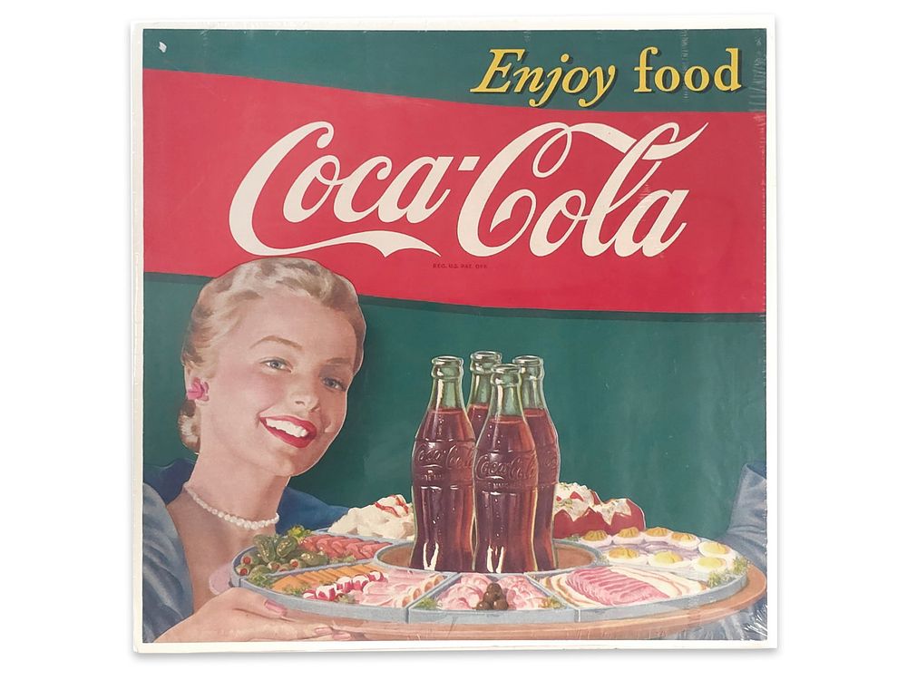 Lot 270: 1950s Coca-Cola "Enjoy Food" Lithographed Advertising Display Sign