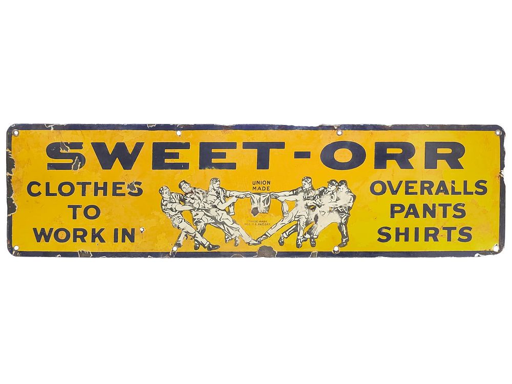 Lot 271: Antique Porcelain Sweet Orr Work Clothes Advertising Sign 30"