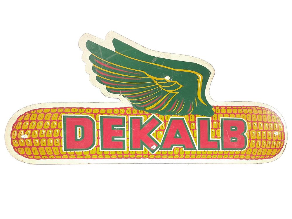 Lot 272: 1940s Masonite Dekalb Corn Flying Cob Diecut Advertising Sign