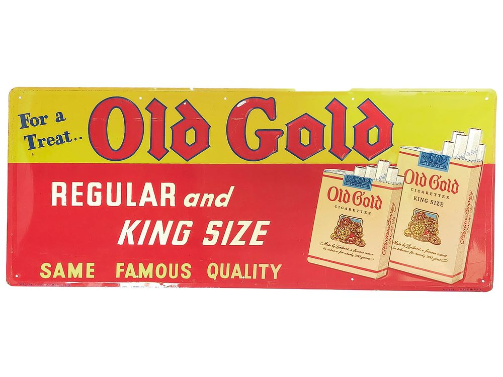 Lot 279: 1950s Old Gold Cigarettes Single-Sided Tin Sign