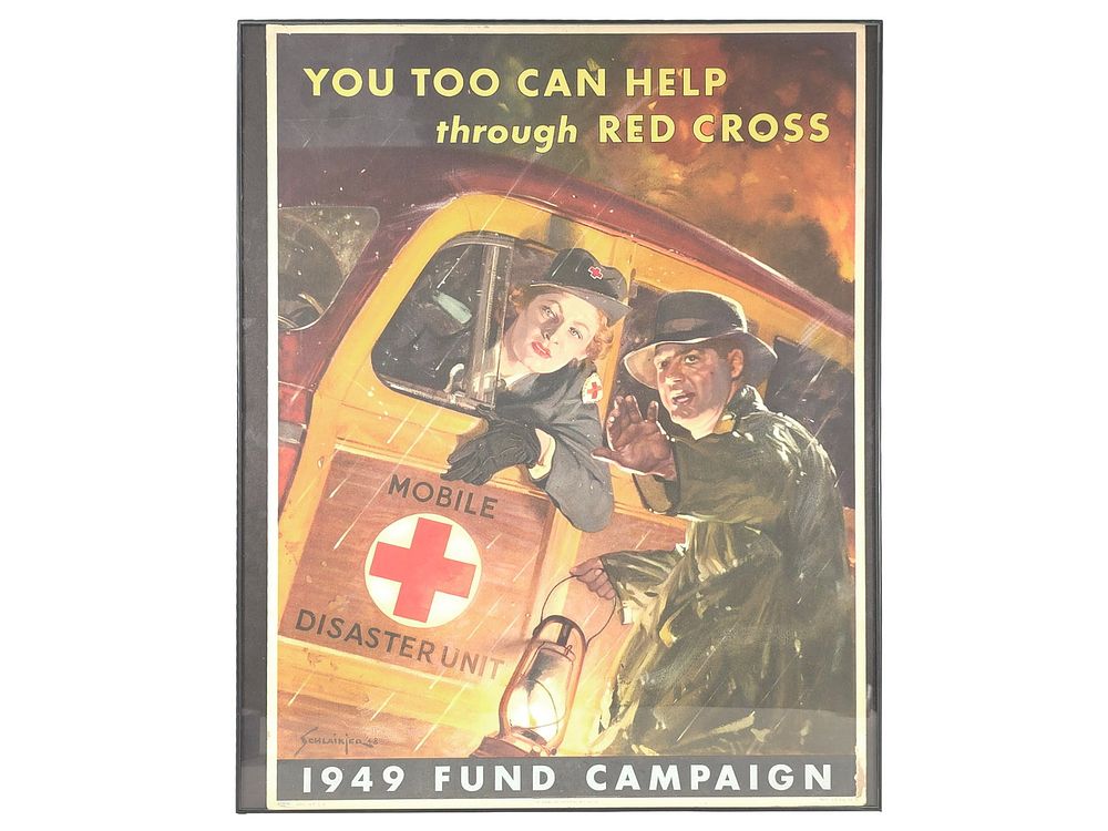 Lot 281: 1949 American Red Cross "Mobile Disaster Unit" Fund Campaign Poster Framed