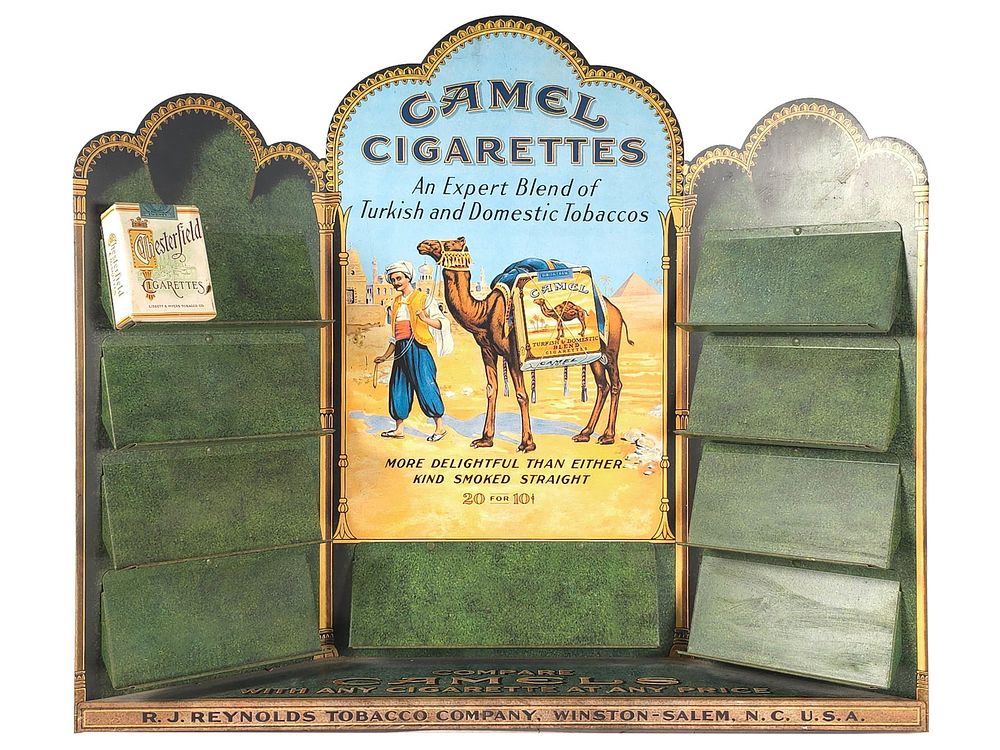 Lot 283: 1920s Camel Cigarettes Metal Countertop Advertising Display Rack