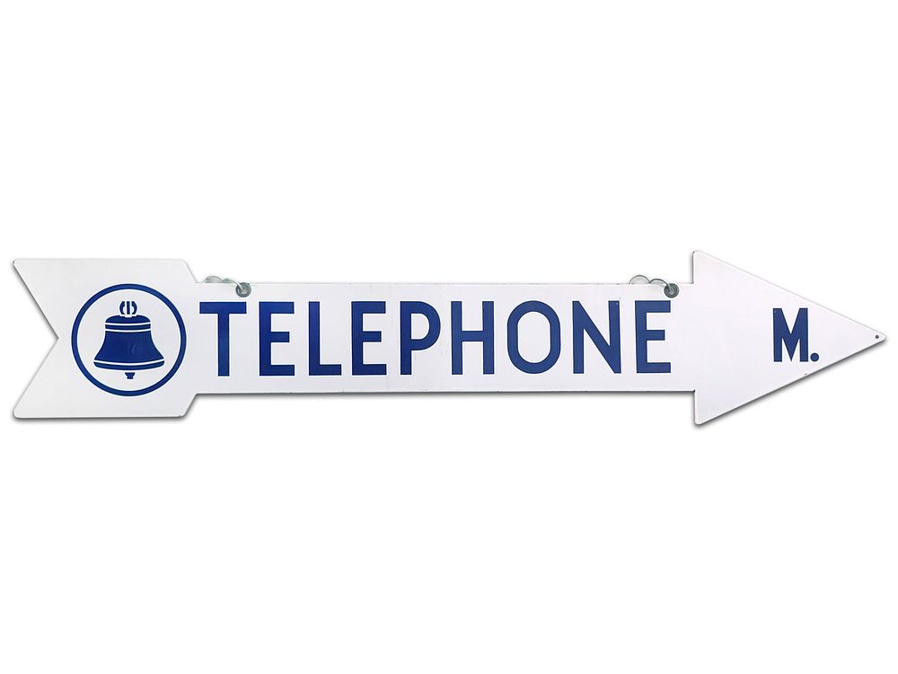 Lot 288: Bell System "Telephone 1 M." DS Porcelain Arrow Directional Sign