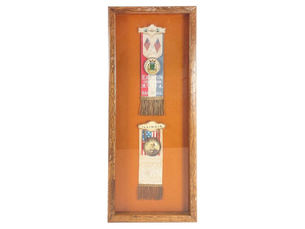 Lot 312: Framed M.W.A. & 1909 G.A.R. Fraternal Ribbon Display