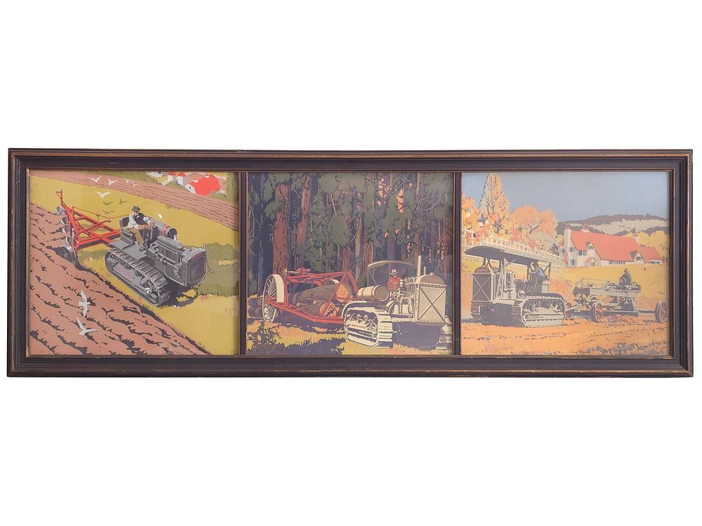Lot 315: Vintage Caterpillar Tractor Triptych Wall Art Framed