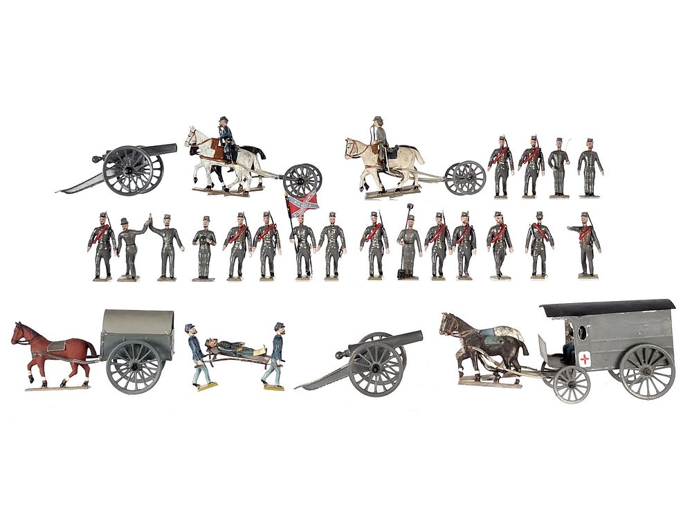 Lot 201: C.B.G. Mignot French Confederate Soldiers, Horses & Wagons Lot