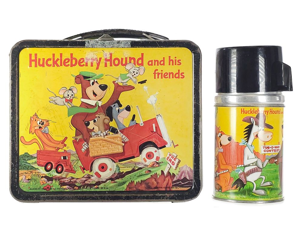 Lot 225: Huckleberry Hound Tin Litho Lunch Box with Thermos