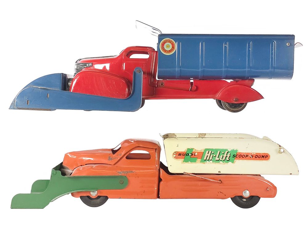 Lot 254: (2) Marx Lumar & Buddy L Pressed Steel Dump Trucks