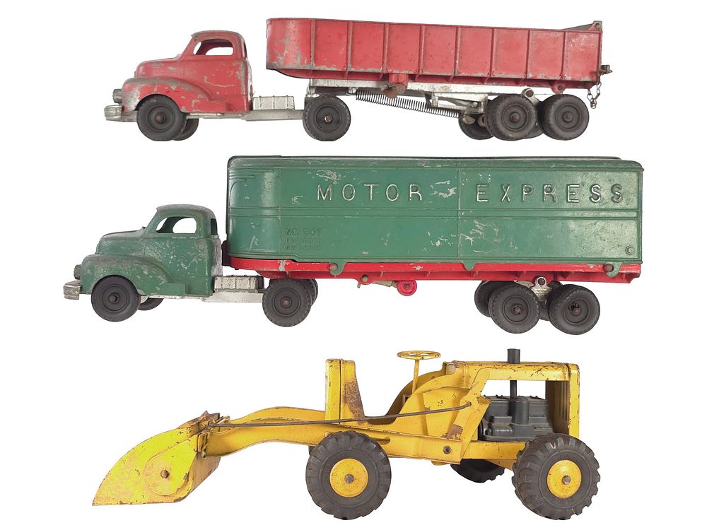 Lot 271: (3) Hubley & Marx Lumar Pressed Steel Trucks