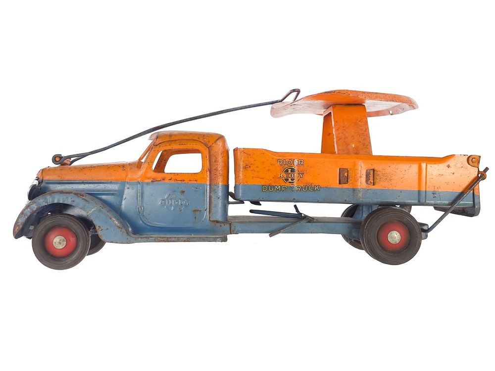 Lot 272: Buddy L Pressed Steel Rider Dump Truck 21"