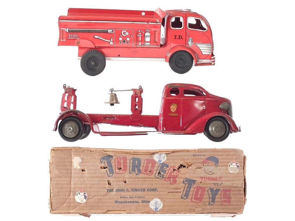 Lot 298: (2) Pressed Steel Turner & Wolverine Fire Department Trucks