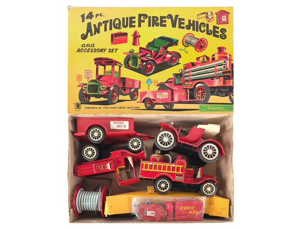Lot 300: Cragstan 14-Pc. Antique Fire Vehicles Tin Litho