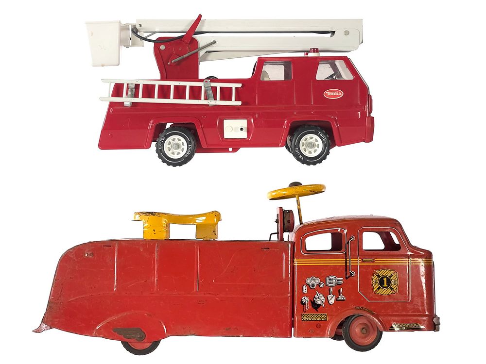 Lot 305: (2) Tonka & Wyandotte Pressed Steel Fire Trucks
