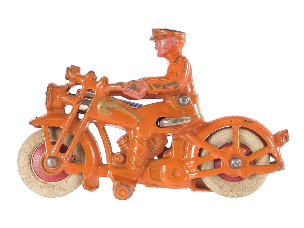 Lot 24B: Hubley Motorcycle in Desirable Orange Cast Iron