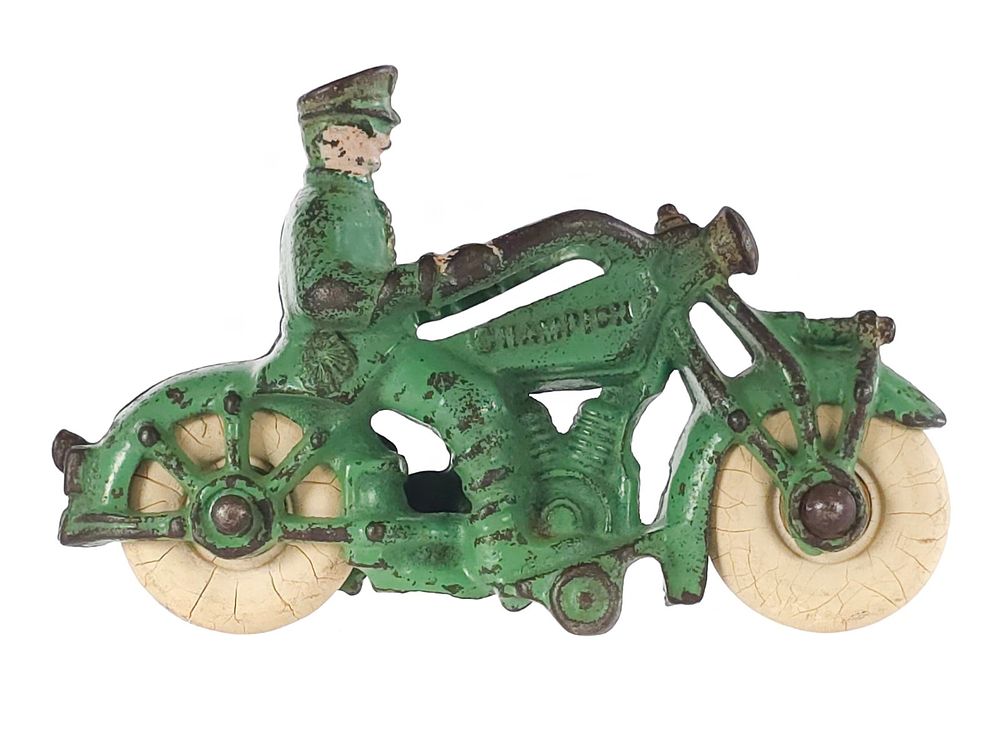 Lot 29B: Green Champion Cast Iron Motorcycle