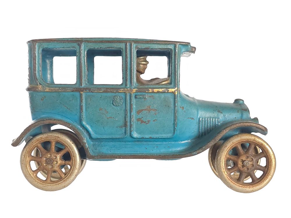 Lot 18C: Blue Arcade Toys Model A Sedan with Gold Stripe