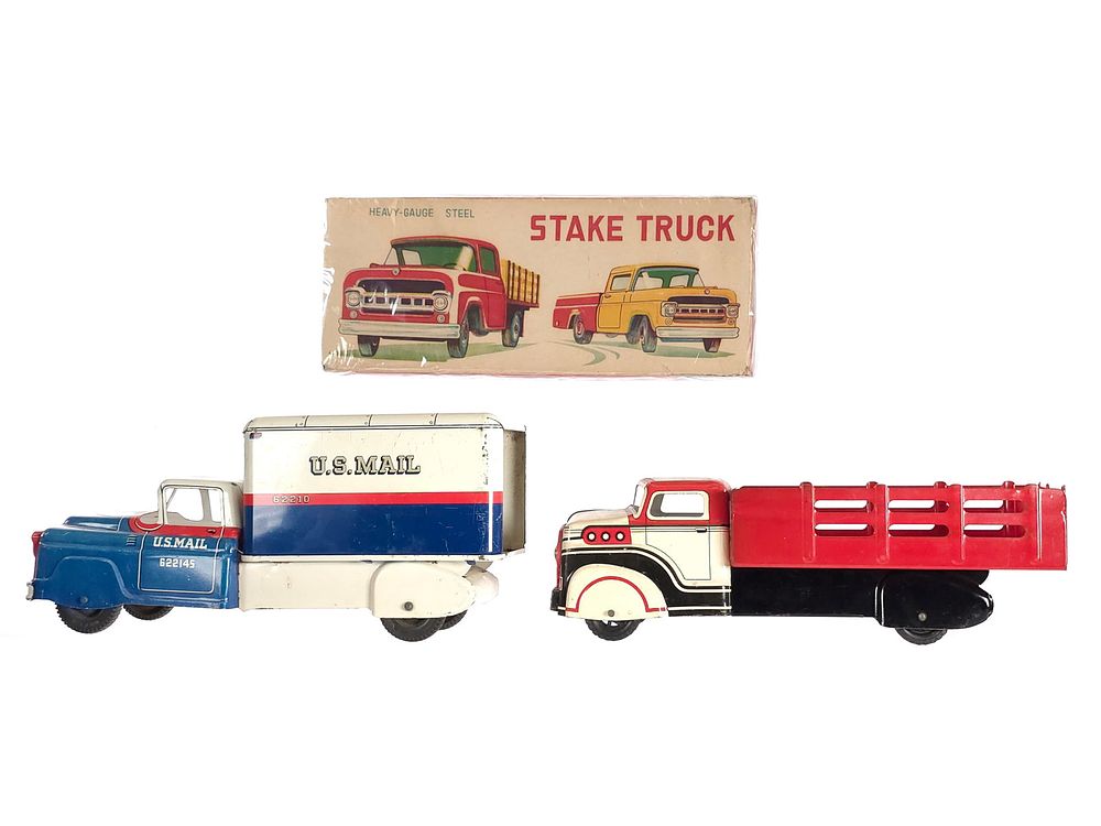 Lot 175: (2) Marx Pressed Steel Stake Truck & U.S. Mail Truck
