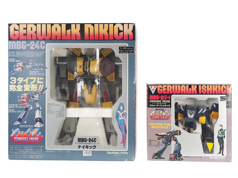 Lot 210: (2) Takatoku Gerwalk Nickick and Ishkick Robots, Japan Boxed