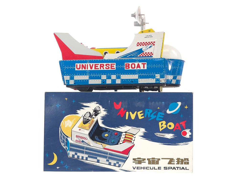 Lot 237: Tin Universe Boat Space Toy with Box