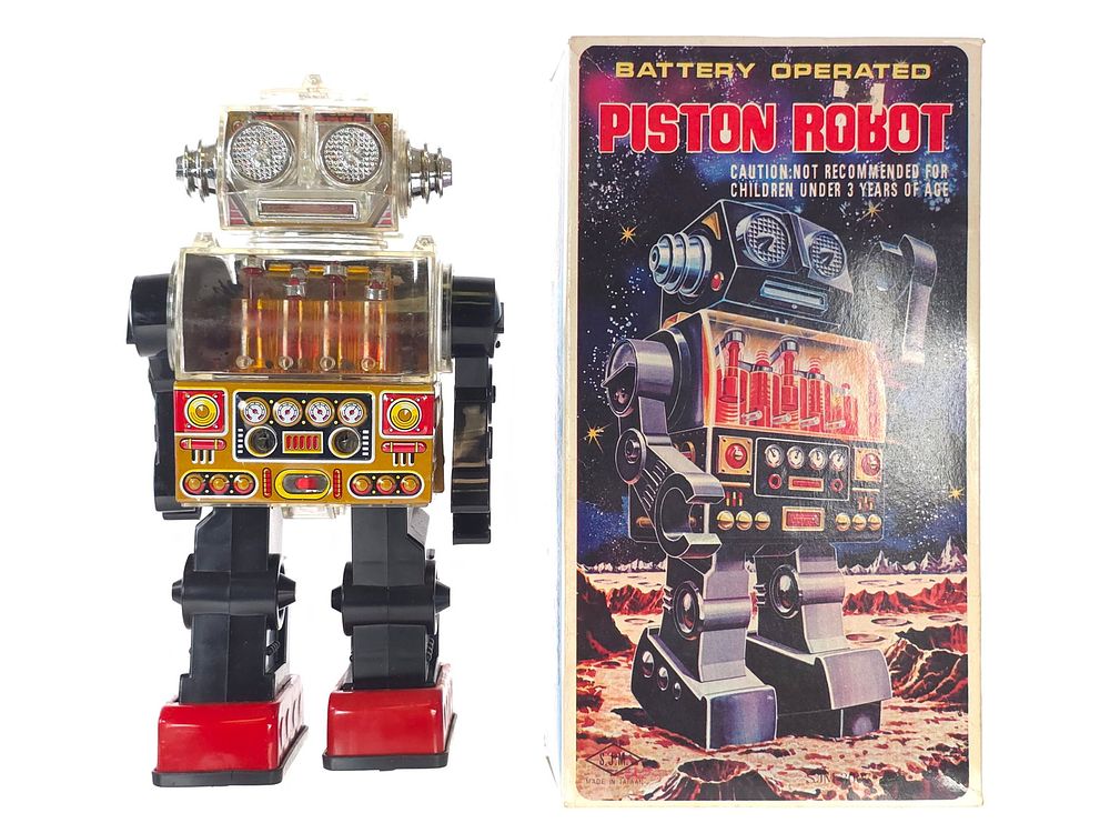 Lot 240: Battery-Operated Piston Robot by S.J.M. Boxed