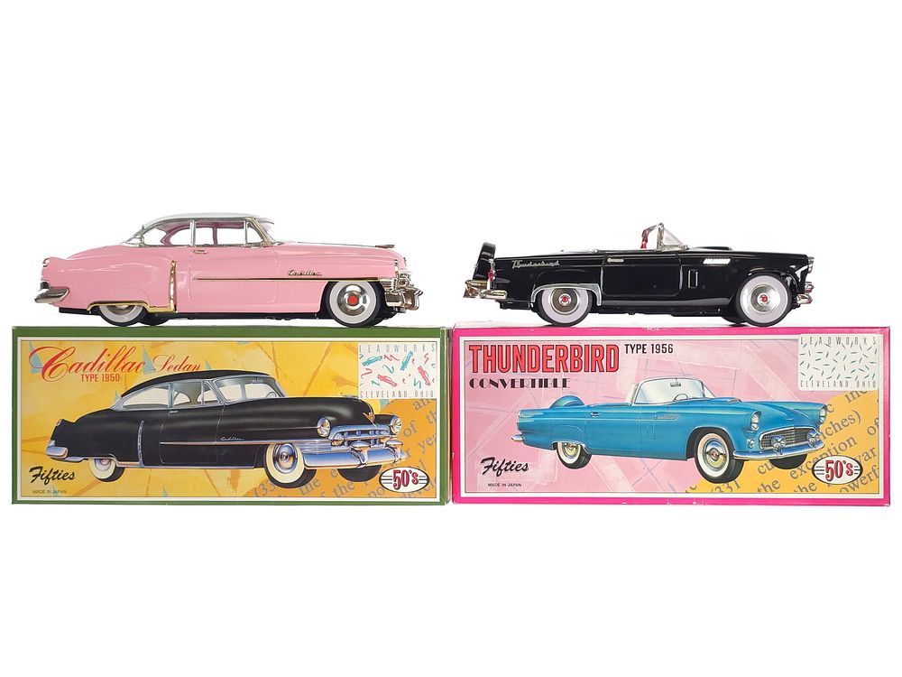 Lot 244: (2) Leadworks Thunderbird and Pink Cadillac Boxed, Japan