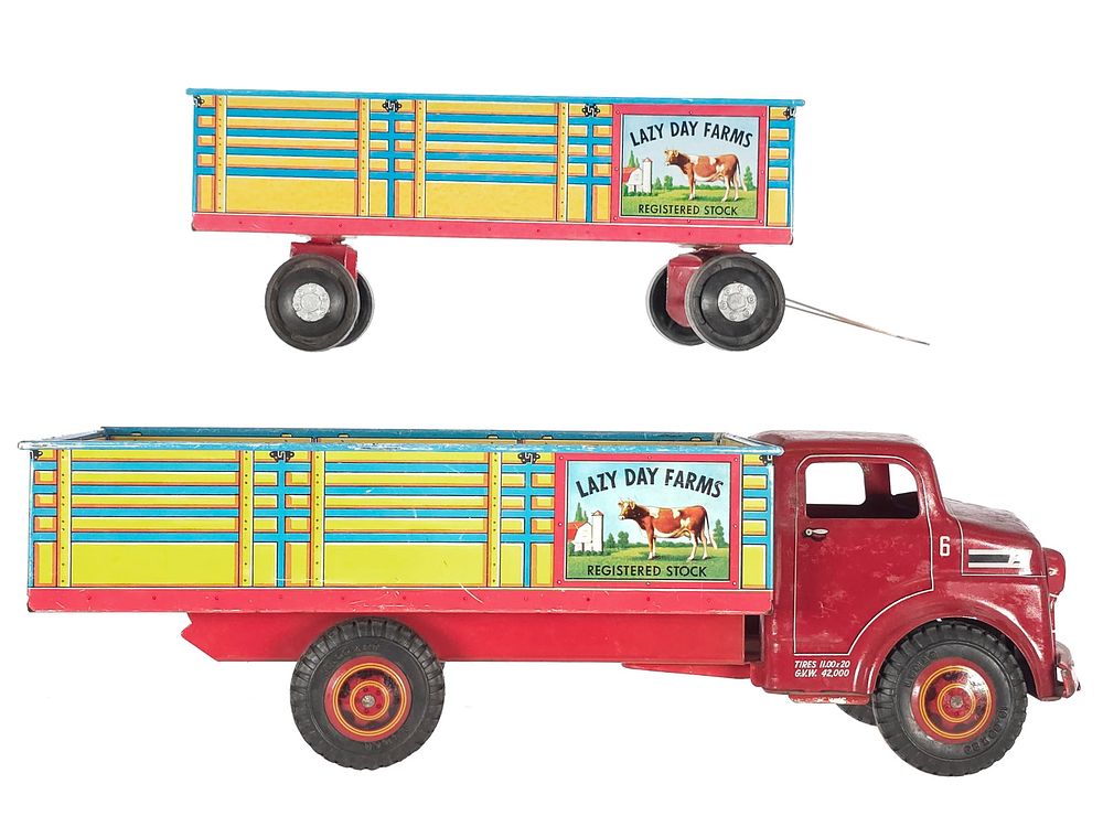 Lot 307: Marx Lumar Lazy Day Pressed Steel Truck & Pup Trailer