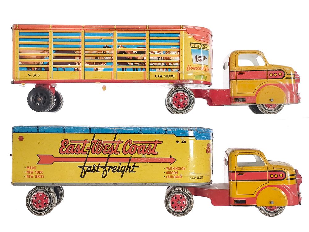 Lot 321: (2) Marx Marcrest Livestock Truck & East-West Coast Freight Truck