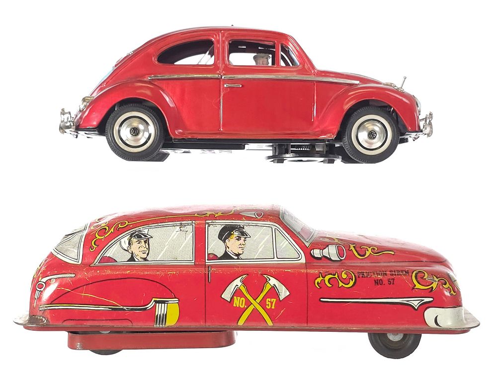 Lot 329: (2) Lupor No. 57 Fire Chief Car & Bandai Volkswagen Sedan