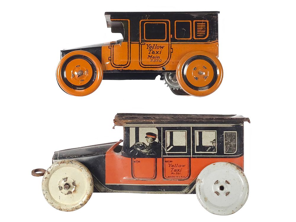 Lot 344: (2) J. Chein & Mohawk Tin Litho Yellow Taxis