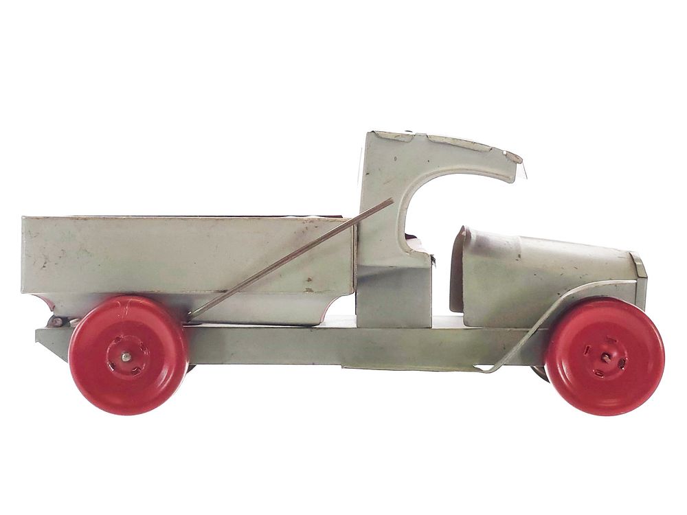 Lot 354: Tin Litho Toy Dump Truck Red & Grey