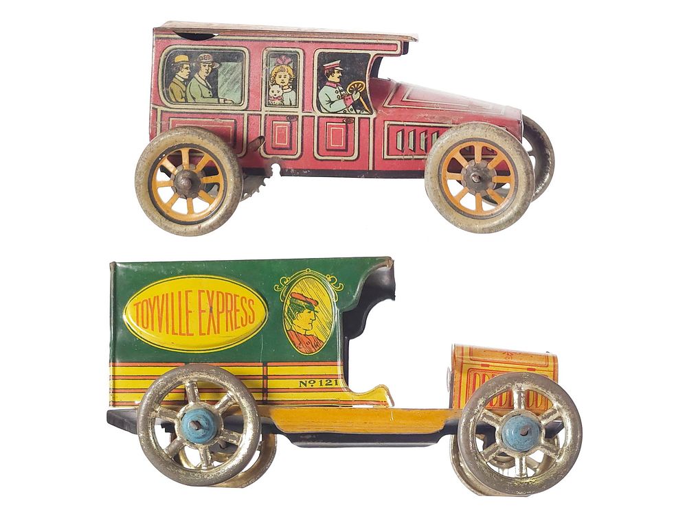Lot 358: (2) J. Chein & Nonpareil Tin Litho Vehicles