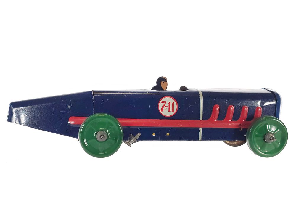 Lot 359: Marx Tin Litho 7-11 Giant King Racer Windup Blue